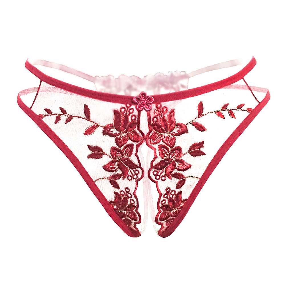 Image of Women's flirtatious lingerie panties women's passion see-through transparent embroidery sex free adult open crotch thong sense